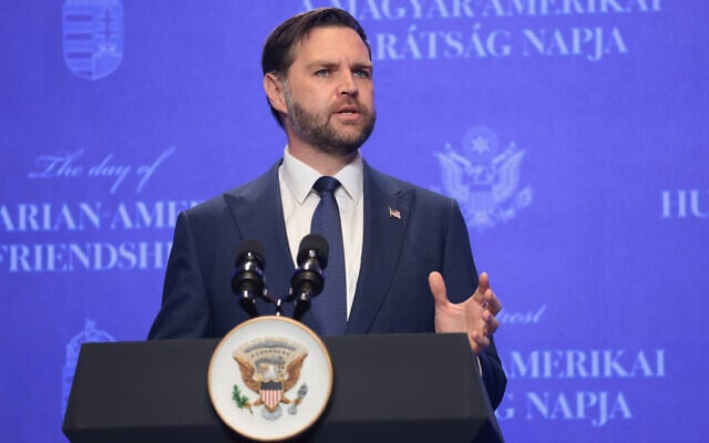 US Vice President JD Vance speaks during a press conference at the former Carmelite Monastery in Budapest, Hungary, April 7, 2026. (Jonathan Ernst/Pool Photo via AP)