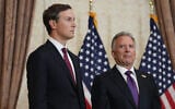 White House envoys Jared Kushner, left, and Steve Witkoff, listen as US Vice President JD Vance (not in picture) speaks during a news conference after meeting with representatives from Pakistan and Iran, in Islamabad, Pakistan, April 12, 2026. (AP/Jacquelyn Martin, Pool)