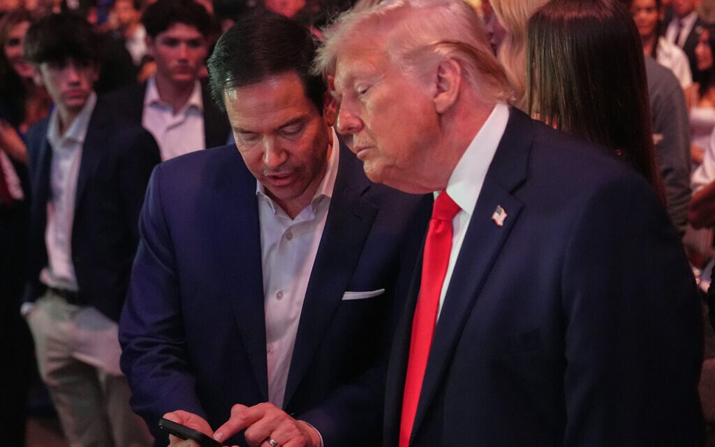 President Donald Trump talks with Secretary of State Marco Rubio at UFC 327 at Kaseya Center, Saturday, April 11, 2026, in Miami. (AP Photo/Julia Demaree Nikhinson, Pool) President Donald Trump talks with Secretary of State Marco Rubio at UFC 327 at Kaseya Center, Saturday, April 11, 2026, in Miami. (AP Photo/Julia Demaree Nikhinson, Pool)