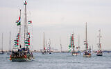 A flotilla sets off, carrying activists and humanitarian aid bound for the Gaza Strip, from Barcelona, Spain, April 12, 2026. (AP/Joan Mateu Parra)