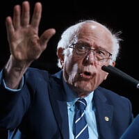 Rep. Bernie Sanders, I-Vt., speaks during an address marking New York City Mayor Zohran Mamdani first 100 days in office at the Knockdown Center, Sunday, April 12, 2026, in New York. (AP Photo/Andres Kudacki)