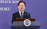 South Korean President Lee Jae Myung speaks during a press conference in Seoul, South Korea, April 13, 2026. (Chung Sung-Jun/Pool Photo via AP)