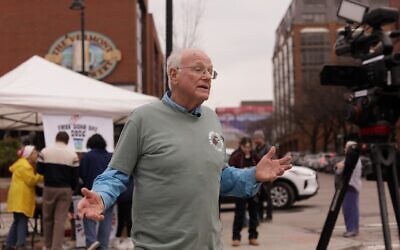Ben and Jerry's co-founder Ben Cohen speaks during an interview about his Free the Cone Day campaign in Burlington, Vermont, April 14, 2026. (AP Photo/Amanda Swinhart)