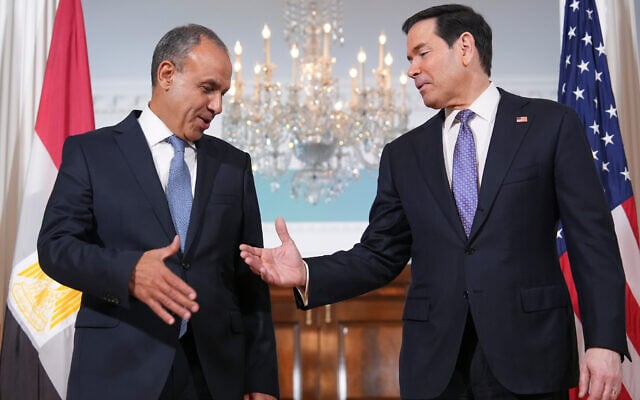 US Secretary of State Marco Rubio (R) shakes hands with Egypt's Foreign Minister Badr Abdelatty at the State Department in Washington, April 14, 2026. (AP Photo/Jacquelyn Martin) US Secretary of State Marco Rubio (R) shakes hands with Egypt's Foreign Minister Badr Abdelatty at the State Department in Washington, April 14, 2026. (AP Photo/Jacquelyn Martin)