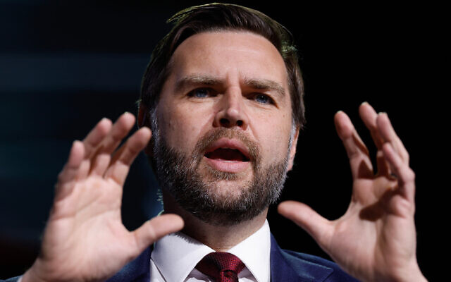 US Vice President JD Vance speaks during a Turning Point USA event at Akins Ford Arena at the Classic Center in Athens, Georgia, April 14, 2026. (Chip Somodevilla/Pool via AP)
