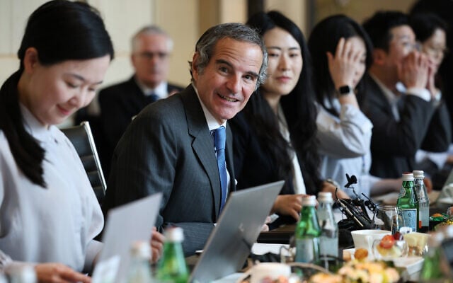 Director General of the International Atomic Energy Agency (IAEA) Rafael Grossi arrives for a press conference in Seoul, South Korea, Wednesday, April 15, 2026. (Kim Hong-Ji/Pool Photo via AP)