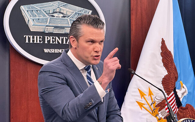 US Defense Secretary Pete Hegseth speaks to members of the media during a press briefing at the Pentagon in Washington, April 16, 2026. (AP Photo/Kevin Wolf) US Defense Secretary Pete Hegseth speaks to members of the media during a press briefing at the Pentagon in Washington, April 16, 2026. (AP Photo/Kevin Wolf)