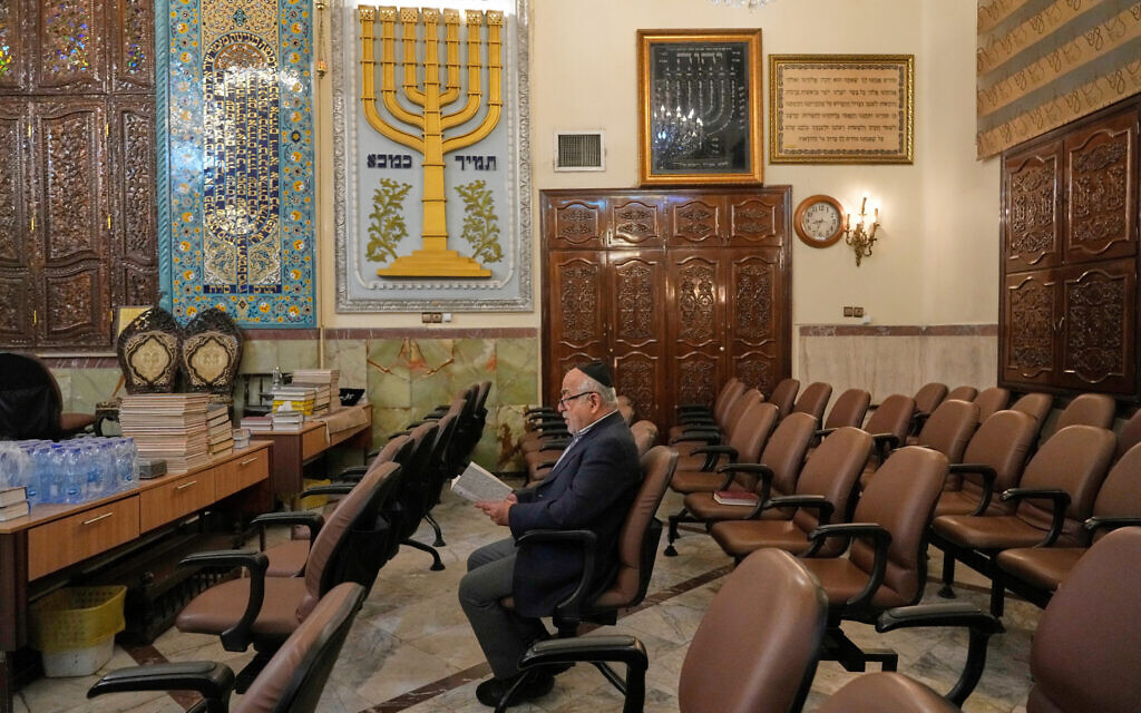 An Iranian Jewish man prays in a memorial for the slain Iranian supreme leader Ayatollah Ali Khamenei and others who were killed in the U.S. and Israel strikes, at Yousefabad Synagogue, in Tehran, Iran, Thursday, April 16, 2026. (AP Photo/Vahid Salemi) An Iranian Jewish man prays in a memorial for the slain Iranian supreme leader Ayatollah Ali Khamenei and others who were killed in the U.S. and Israel strikes, at Yousefabad Synagogue, in Tehran, Iran, Thursday, April 16, 2026. (AP Photo/Vahid Salemi)