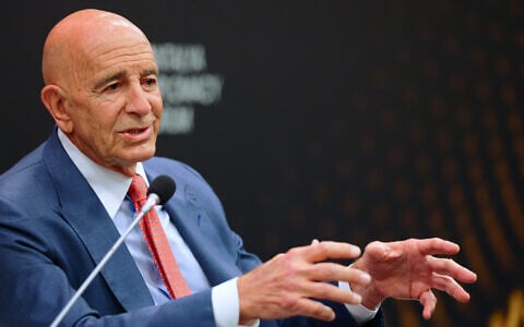 US Ambassador to Turkey and Special Envoy to Syria Tom Barrack speaks in a panel during the Antalya Diplomacy Forum, in Antalya, southern Turkey, on April 17, 2026. (AP/Riza Ozel)
