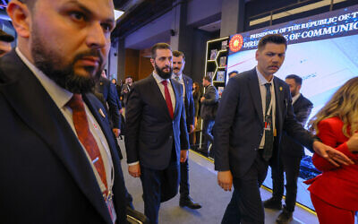 Syria's President Ahmad al-Sharaa, center, arrives to attend the Antalya Diplomacy Forum, in Antalya, southern Turkey, on April 17, 2026. (AP Photo/Riza Ozel)