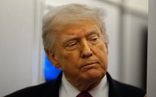 US President Donald Trump speaks with reporters while in flight aboard Air Force One, April 17, 2026, while in route to Joint Base Andrews, Maryland (AP Photo/Alex Brandon)