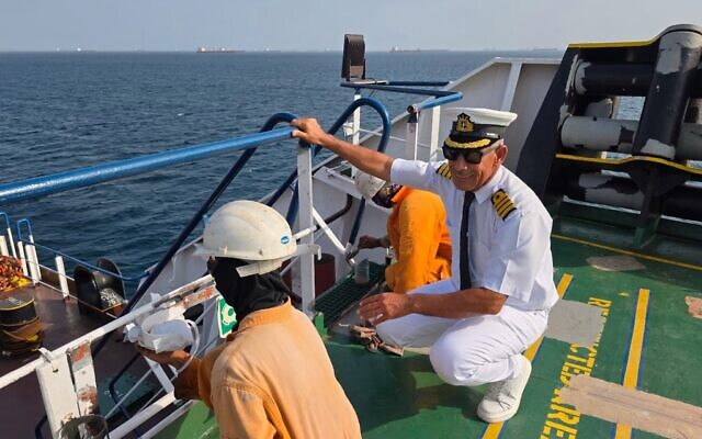 In this picture courtesy of Captain Rahman Al-Jubouri, he, right, supervises sailors on the deck of the Sea Moon oil tanker on the waters the Gulf of Oman, April 15, 2026. (Photo courtesy of Capt. Rahman Al-Jubouri via AP) In this picture courtesy of Captain Rahman Al-Jubouri, he, right, supervises sailors on the deck of the Sea Moon oil tanker on the waters the Gulf of Oman, April 15, 2026. (Photo courtesy of Capt. Rahman Al-Jubouri via AP)