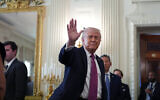 US President Donald Trump departs an event for NCAA national champions in the State Dining Room of the White House, April 21, 2026, in Washington. (AP/Alex Brandon)