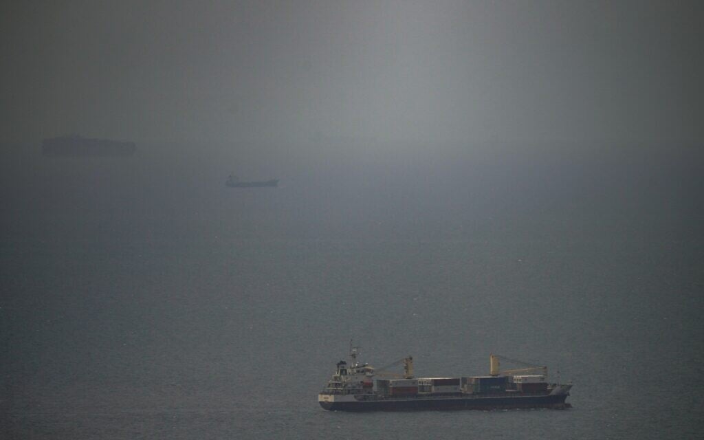 A cargo ship sails in the Persian Gulf toward the Strait of Hormuz, April 22, 2026. (AP)