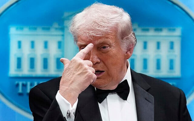 US President Donald Trump gestures as he speaks in the James Brady Press Briefing Room at the White House after a shooting at the annual White House Correspondents' Association Dinner in Washington, April 25, 2026. (AP Photo/Jose Luis Magana) US President Donald Trump gestures as he speaks in the James Brady Press Briefing Room at the White House after a shooting at the annual White House Correspondents' Association Dinner in Washington, April 25, 2026. (AP Photo/Jose Luis Magana)