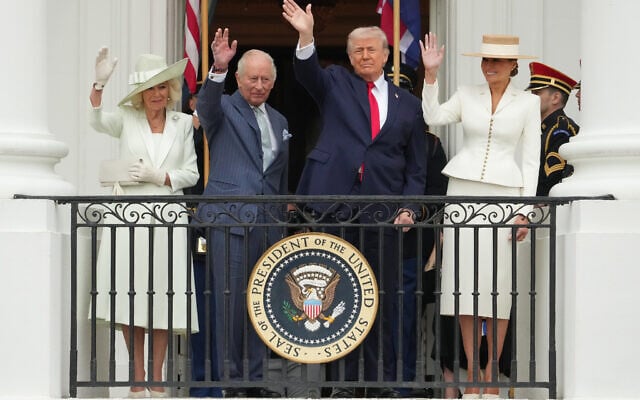 Left to right: British Queen Camilla ajd King Charles III, and US President Donald Trump and first lady Melania Trump, wave from the Blue Room Balcony during a State Visit arrival ceremony on the South Lawn of the White House, on April 28, 2026, in Washington. (AP Photo/Alex Brandon) Left to right: British Queen Camilla ajd King Charles III, and US President Donald Trump and first lady Melania Trump, wave from the Blue Room Balcony during a State Visit arrival ceremony on the South Lawn of the White House, on April 28, 2026, in Washington. (AP Photo/Alex Brandon)