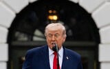 US President Donald Trump speaks during a State Visit arrival ceremony for Britain's King Charles III and Queen Camilla on the South Lawn of the White House, April 28, 2026, in Washington. (AP Photo/Alex Brandon)