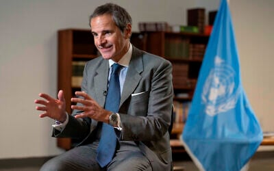 Rafael Grossi, International Atomic Energy Agency (IAEA) Director General and a candidate for United Nations Secretary-General, speaks during an interview at UN headquarters, April 28, 2026. (AP Photo/Yuki Iwamura)