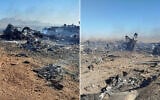 These handout photos provided by Iran's Islamic Revolutionary Guard Corps official website Sepah News on April 5, 2026, purport to show smoke billowing from the wreckage of US aircraft allegedly used in the rescue of a downed American airman, April 5, 2026. (Sepah)
