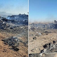 These handout photos provided by Iran's Islamic Revolutionary Guard Corps official website Sepah News on April 5, 2026, purport to show smoke billowing from the wreckage of US aircraft allegedly used in the rescue of a downed American airman, April 5, 2026. (Sepah)