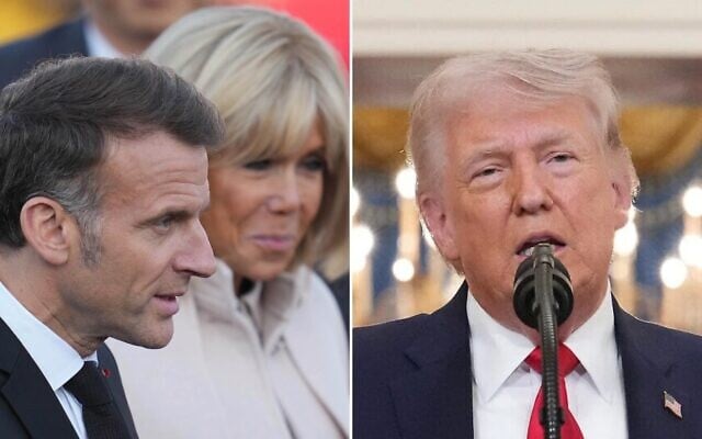 French President Emmanuel Macron (left) and his wife Brigitte Macron arrive at the Seoul airport in Seongnam, South Korea,, April 2, 2026. (Lee Jin-man/AP); US President Donald Trump speaks about the Iran war from the Cross Hall of the White House on April 1, 2026, in Washington. (Alex Brandon, Pool/AP) French President Emmanuel Macron (left) and his wife Brigitte Macron arrive at the Seoul airport in Seongnam, South Korea,, April 2, 2026. (Lee Jin-man/AP); US President Donald Trump speaks about the Iran war from the Cross Hall of the White House on April 1, 2026, in Washington. (Alex Brandon, Pool/AP)