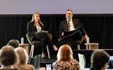 (L-r) Andrea Lucas, chair of the federal Equal Employment Opportunity Commission, speaks with Brandeis Center founder Kenneth Marcus at an antisemitism conference held at Harvard University in Cambridge, Massachusetts, April 16, 2026. (Courtesy of the Brandeis Center via JTA)