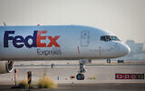 View of a FedEx Corp airline flight. July 22, 2019. (Moshe Shai FLASH90)