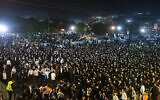 The crowd during Lag B'Omer celebrations on Mount Meron, May 15, 2025. (David Cohen/Flash90)