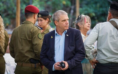 Government hostage point man Gal Hirsch attends the funeral of Staff Sgt. Daniel Oz at the military cemetery in Kfar Saba, November 6, 2025. (Tal Gal/ Flash90) Government hostage point man Gal Hirsch attends the funeral of Staff Sgt. Daniel Oz at the military cemetery in Kfar Saba, November 6, 2025. (Tal Gal/ Flash90)