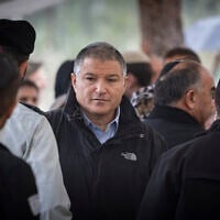 Shin Bet director David Zini attends the funeral of an Israeli soldier at the Mount Herzl Military Cemetery in Jerusalem, March 27, 2026, (Chaim Goldberg/Flash90)
