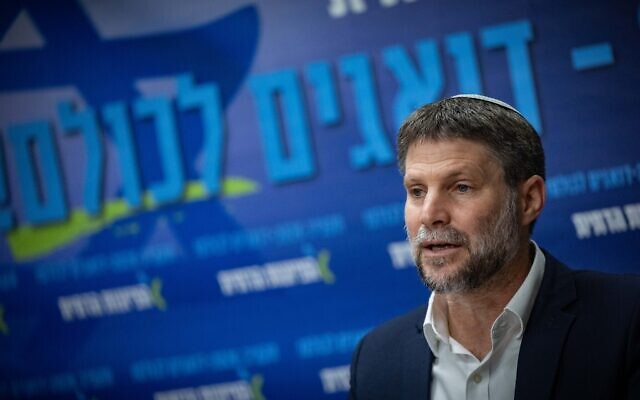 Finance Minister Bezalel Smotrich holds a press conference ahead of the vote on the state budget at the Knesset in Jerusalem, March 29, 2026. (Yonatan Sindel/Flash90)