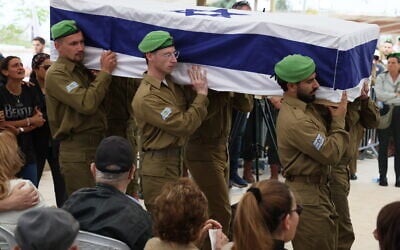 Soldiers carry the casket of Staff Sgt. Gilad Harel during his funeral at the Modiin Military Cemetery, April 1, 2026. (Jonathan Shaul/Flash90) Soldiers carry the casket of Staff Sgt. Gilad Harel during his funeral at the Modiin Military Cemetery, April 1, 2026. (Jonathan Shaul/Flash90)