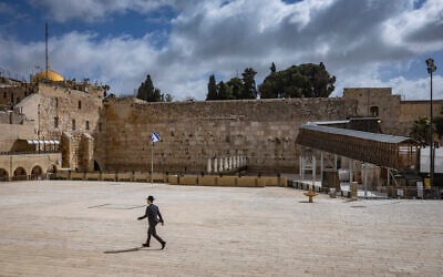 A view of the Western Wall plaza in Jerusalem's Old City, which is empty due to attendance restrictions amid the ongoing Iran war, April 5, 2026. (Chaim Goldberg/Flash90) A view of the Western Wall plaza in Jerusalem's Old City, which is empty due to attendance restrictions amid the ongoing Iran war, April 5, 2026. (Chaim Goldberg/Flash90)