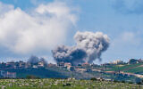Smoke rises from southern Lebanon following Israeli airstrikes, April 11, 2026. (Ayal Margolin/Flash90)