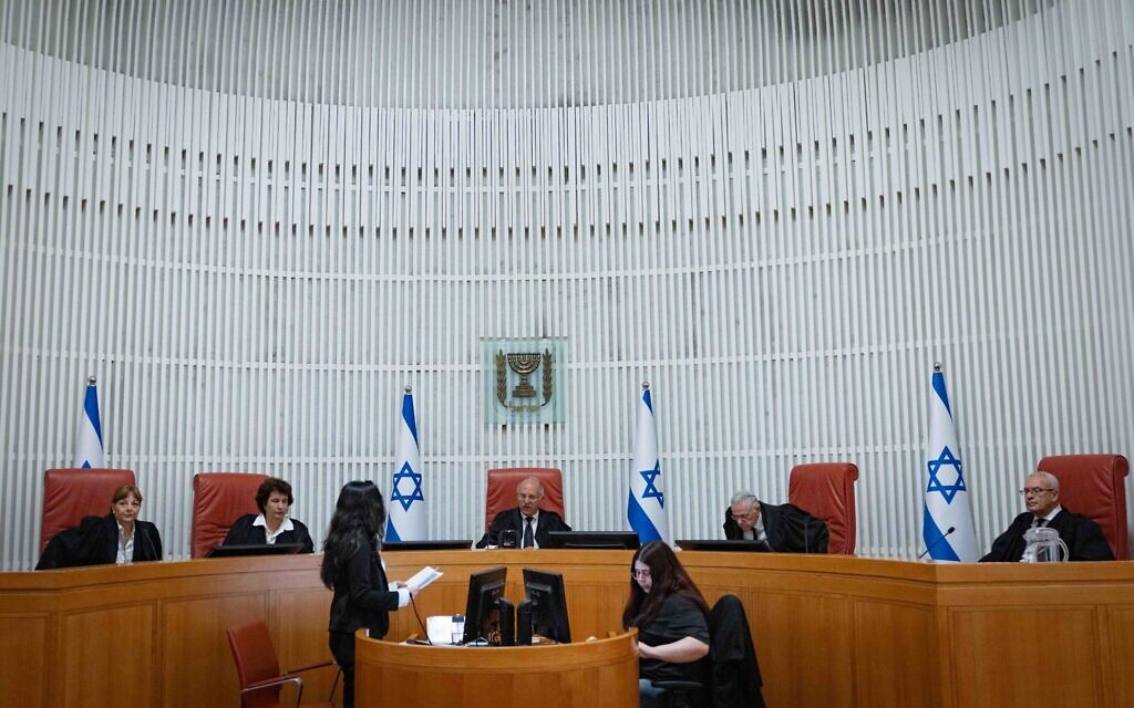 The High Court holds a hearing on the military enlistment of ultra-Orthodox Jews, in Jerusalem, April 12, 2026. (Yonatan Sindel/Flash90) The High Court holds a hearing on the military enlistment of ultra-Orthodox Jews, in Jerusalem, April 12, 2026. (Yonatan Sindel/Flash90)