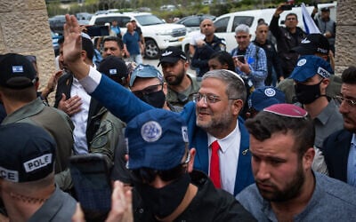 National Security Minister Itamar Ben Gvir outside the High Court in Jerusalem, April 15, 2026 (Yonatan Sindel/Flash90) National Security Minister Itamar Ben Gvir outside the High Court in Jerusalem, April 15, 2026 (Yonatan Sindel/Flash90)
