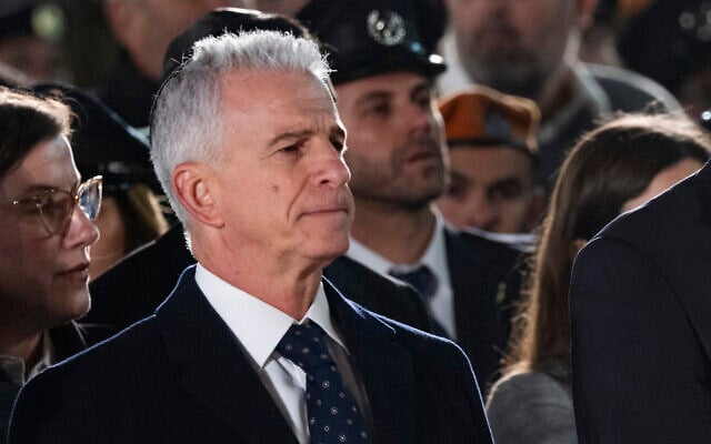 Mossad chief David Barnea attends a Memorial Day ceremony at the Western Wall, in Jerusalem's Old City, April 20, 2026. (Chaim Goldberg/Flash90) Mossad chief David Barnea attends a Memorial Day ceremony at the Western Wall, in Jerusalem's Old City, April 20, 2026. (Chaim Goldberg/Flash90)