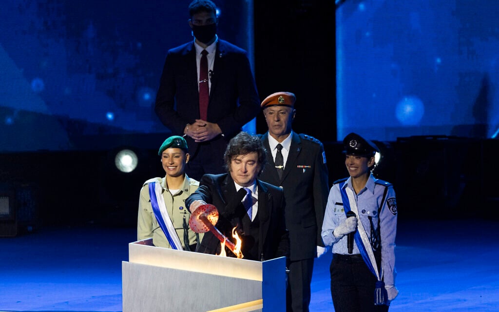 President of Argentina Javier Milei at the 78th Independence Day ceremony, held at Mount Herzl, Jerusalem, on April 21, 2026 (Chaim Goldberg/Flash90)