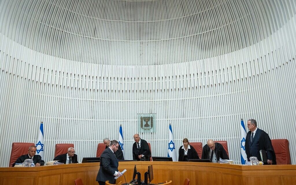 A hearing on a petition demanding the formation of a state commission of inquiry into October 7 at the High Court in Jerusalem, April 23, 2026 (Yonatan Sindel/Flash90) A hearing on a petition demanding the formation of a state commission of inquiry into October 7 at the High Court in Jerusalem, April 23, 2026 (Yonatan Sindel/Flash90)