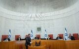 Justices hear petitions demanding the formation of a state commission of inquiry into security failures surrounding the Hamas-led onslaught of October 7, 2023, at the High Court in Jerusalem on April 23, 2026. (Yonatan Sindel/ Flash90)