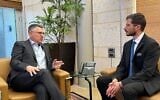 Foreign Minister Gideon Sa'ar (left) speaks with Special Envoy to the Christian World George Deek, in a photo released on April 23, 2026. (Foreign Ministry)