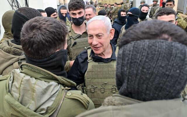 Prime Minister Benjamin Netanyahu meets with troops in the Israeli-controlled buffer zone in southern Lebanon, on April 12, 2026. (Kobi Gideon/ GPO) Prime Minister Benjamin Netanyahu meets with troops in the Israeli-controlled buffer zone in southern Lebanon, on April 12, 2026. (Kobi Gideon/ GPO)