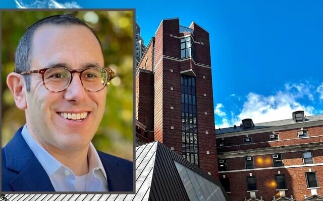 Rabbi Mikę Uram has been tapped to become the ninth chancellor of the Jewish Theological Seminary, seen at rear. (Courtesy JTS; background JTA) Rabbi Mikę Uram has been tapped to become the ninth chancellor of the Jewish Theological Seminary, seen at rear. (Courtesy JTS; background JTA)