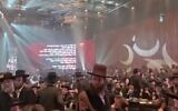 Screen capture from video of a fundraising event that appeared to be held by the Gur Hasidic sect on Israel's Memorial Day eve, April 20, 2026. (X)