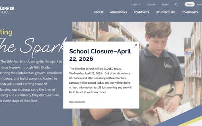 The Shlenker School's website announced the school had closed for the day, on April 22, 2026. (Screenshot)