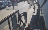 CCTV footage shows a terrorist stabbing attack on two Jewish people in Golders Green, London, April 29, 2026. (Screenshot: X; used in accordance with Clause 27a of the Copyright Law)