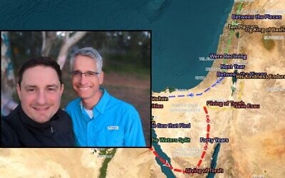 Alon Gildoni, left, and Ron Milo are the creators of 'Haggadah on the Map,' which traces the Israelites' journey as recounted in the Passover story. (Courtesy Alon Gildoni via JTA)