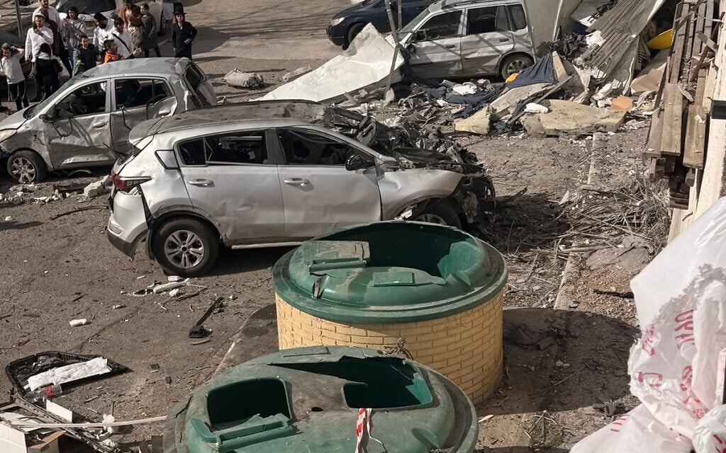 Damage caused by an apparent Hezbollah rocket impact in Safed, April 10, 2026. (Magen David Adom) Damage caused by an apparent Hezbollah rocket impact in Safed, April 10, 2026. (Magen David Adom)