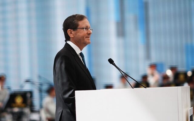 President Isaac Herzog speaks at the annual Independence Day ceremony for outstanding soldiers at the President's Residence in Jerusalem, April 20, 2026. (Elad Malka/Defense Ministry) President Isaac Herzog speaks at the annual Independence Day ceremony for outstanding soldiers at the President's Residence in Jerusalem, April 20, 2026. (Elad Malka/Defense Ministry)