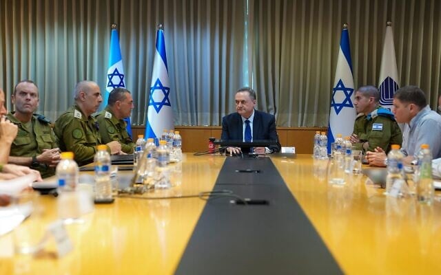 Defense Minister Israel Katz (center) holds a security assessment with military officials, April 23, 2026. (Ariel Hermoni/Defense Ministry) Defense Minister Israel Katz (center) holds a security assessment with military officials, April 23, 2026. (Ariel Hermoni/Defense Ministry)